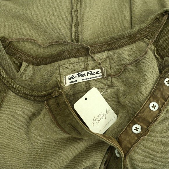 Free People We The Free Eyes Closed Henley Cropped Top Cotton Slouchy M - Picture 8 of 8